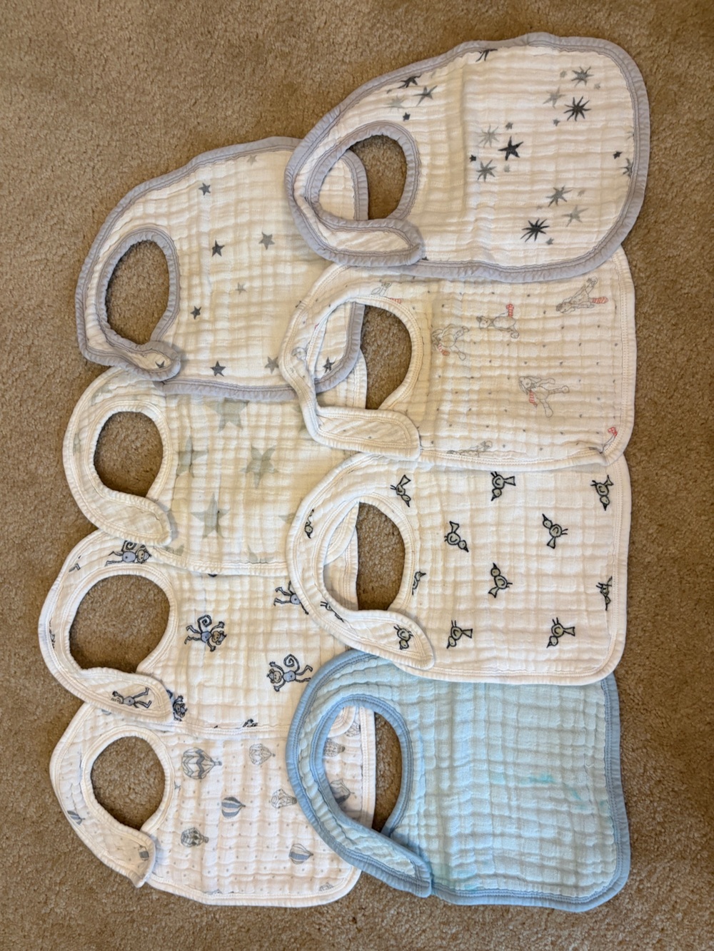 Aden & Anais Soft Muslin Baby Bibs Lot of (8) - Light Blue & White